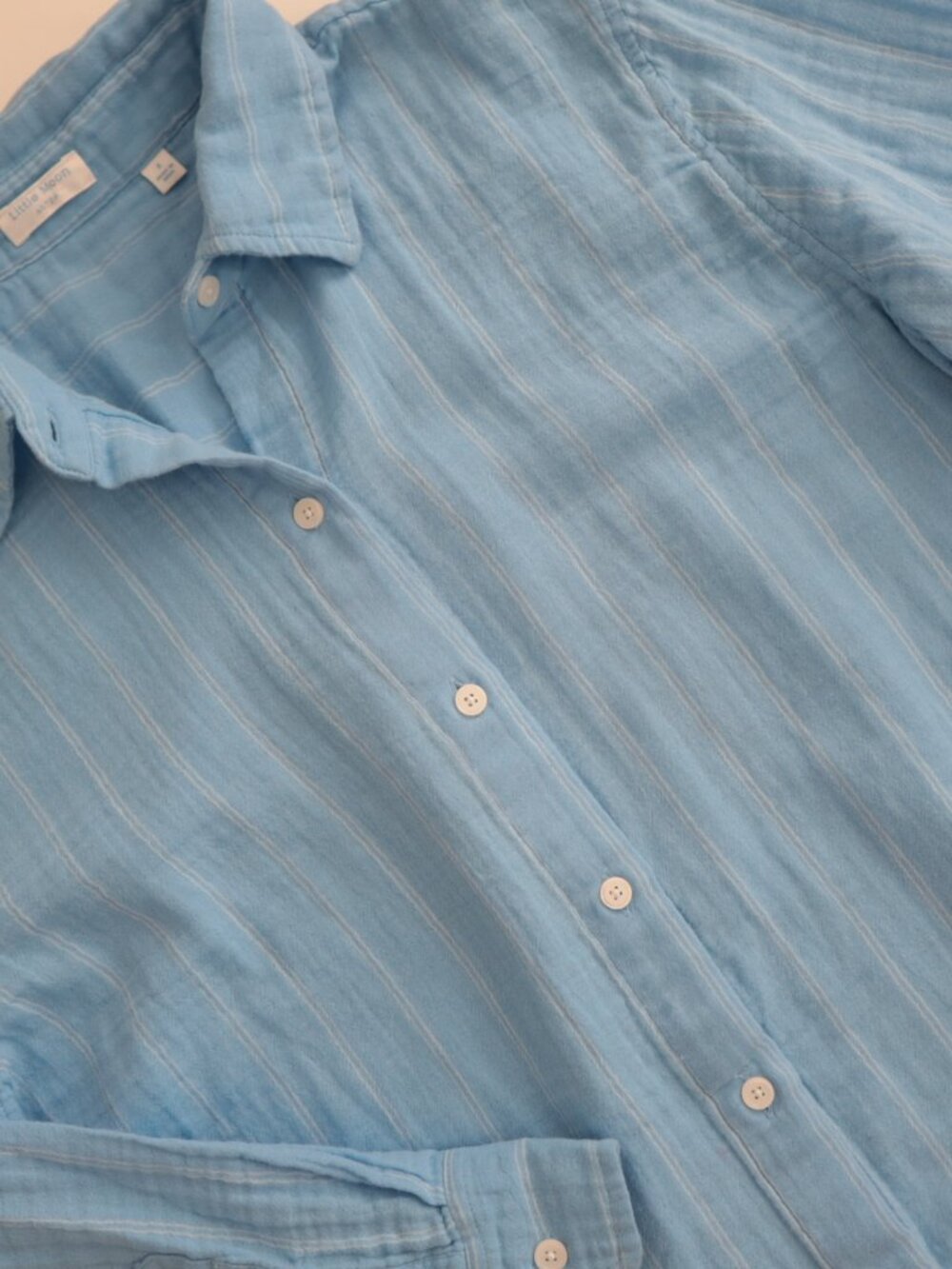 Aritzia Little Moon Blue Striped Cotton Gauze Button Front Shirt | S - Picture 4 of 5
